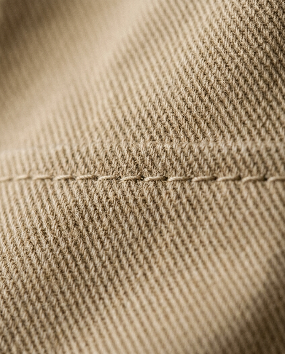 Cotton twill fabric texture of the Harrington Jacket Soft Bracken in sand
