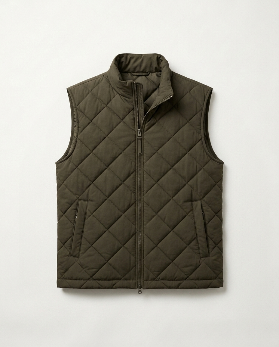 Quilted Gilet Light Fenwick in dark olive, front view