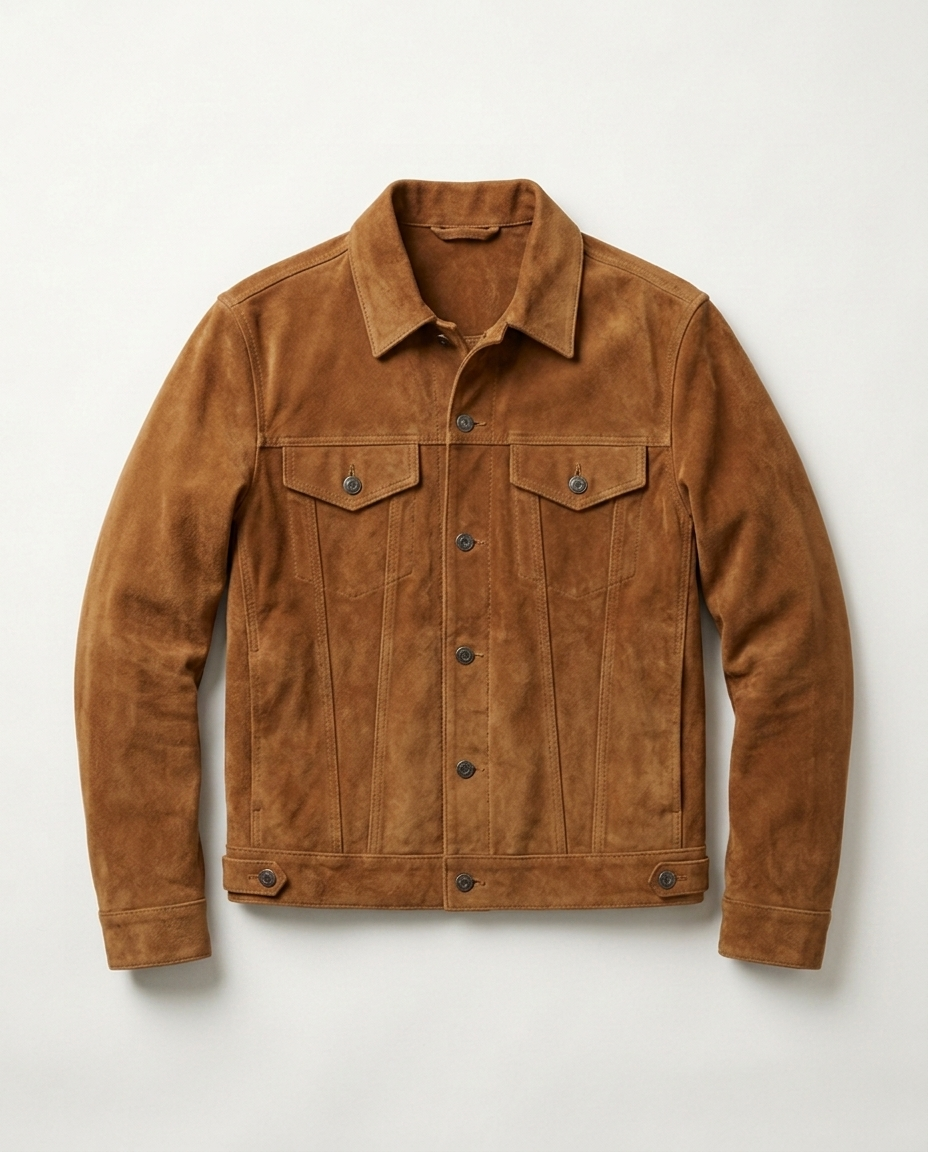 Suede Jacket Worn Camden in tobacco tan, front view