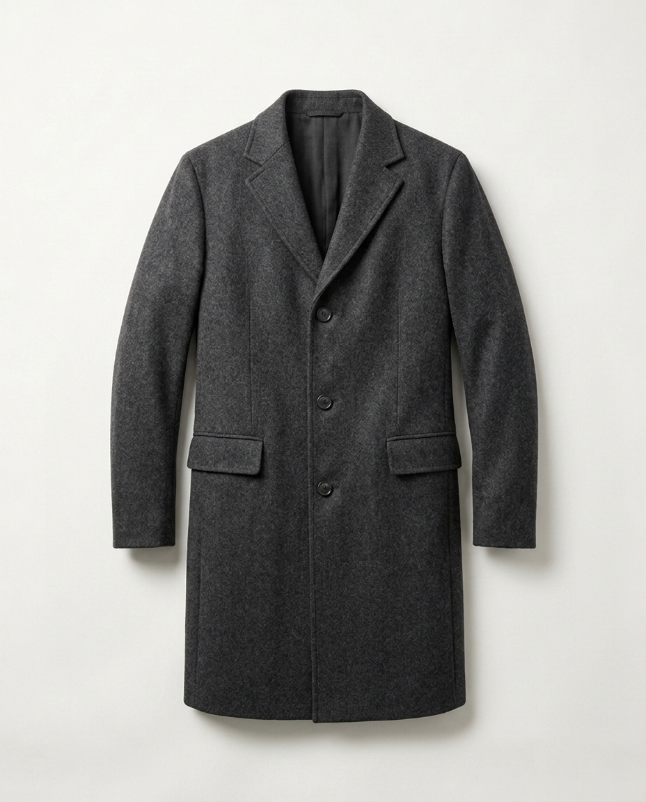 Wool Overcoat Quiet Ridgeway in charcoal, front view