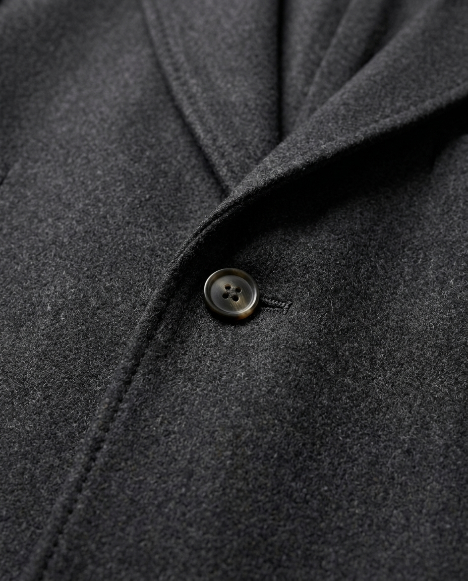 Notched lapel and button detail of the Wool Overcoat Quiet Ridgeway