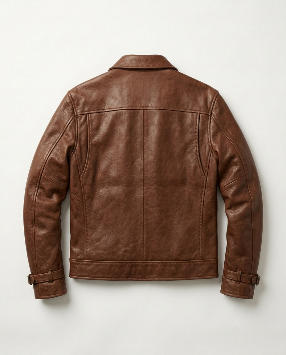 Leather Jacket Weathered Signature in brown, back view