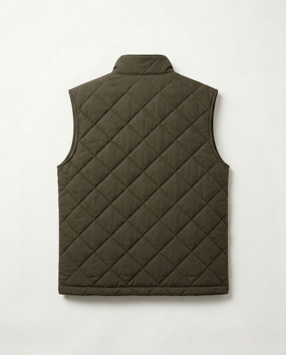 Quilted Gilet Light Fenwick in dark olive, back view