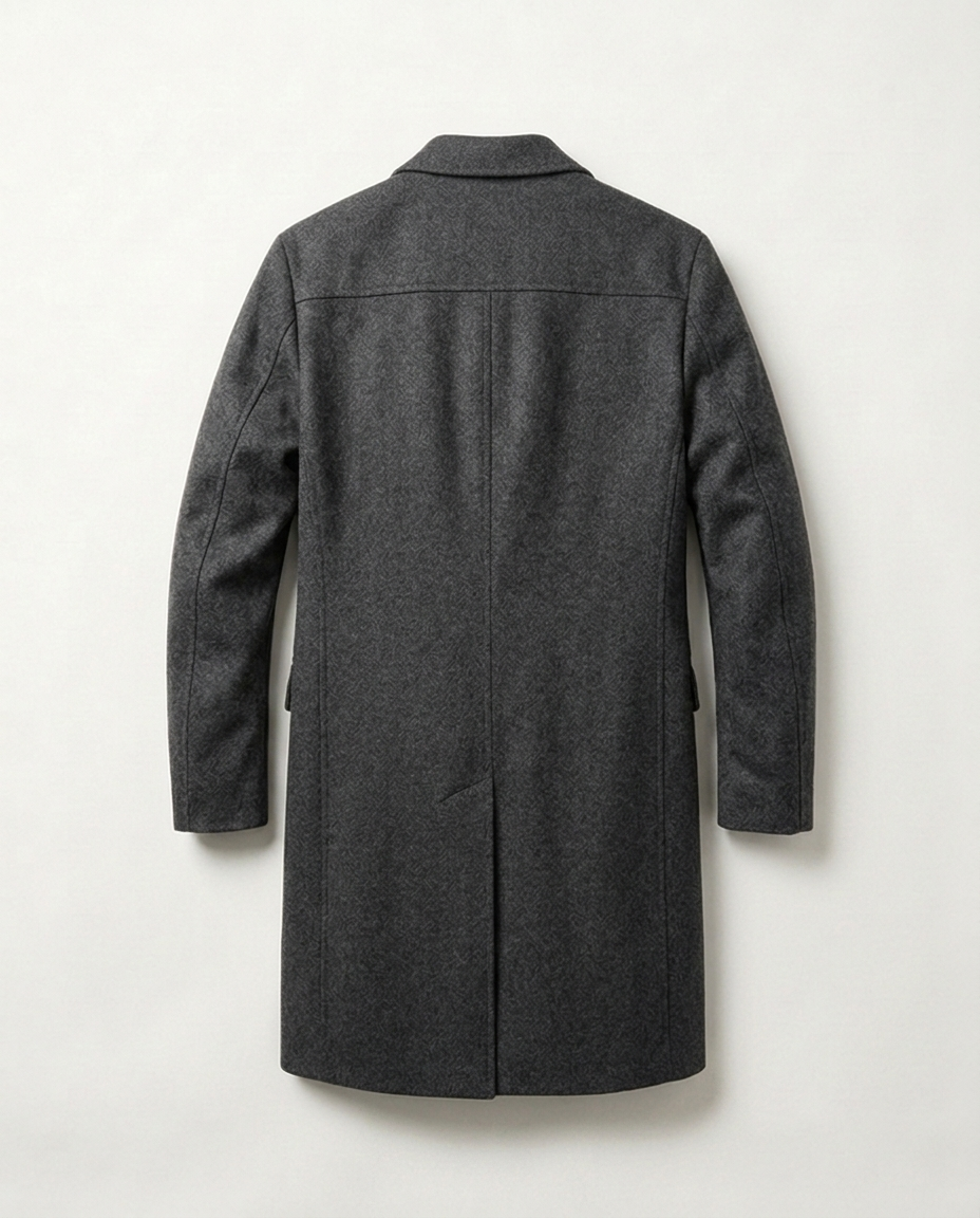 Wool Overcoat Quiet Ridgeway in charcoal, back view