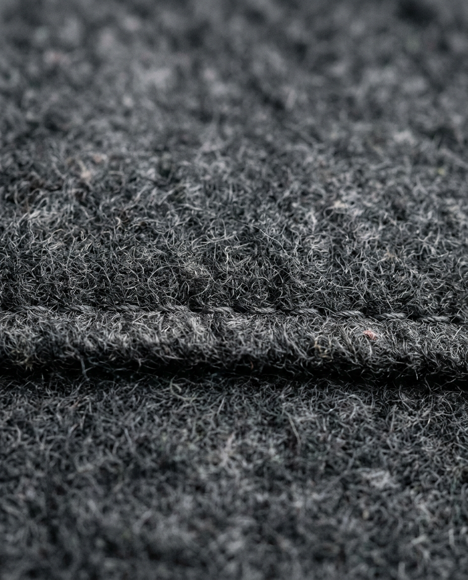 Brushed wool melton fabric texture of the Wool Overcoat Quiet Ridgeway in charcoal